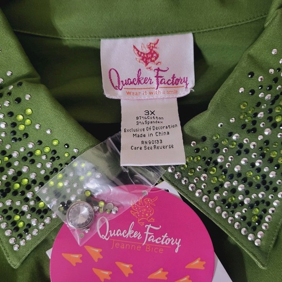 QUACKER FACTORY Plus 3X NWT Green Rhinestone Embellished Stretch Cotton Jacket - Picture 2 of 11